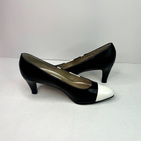 Connie Italian Leather White Cap Heel Pumps Black White Comfy Womens Designer - Picture 7 of 10
